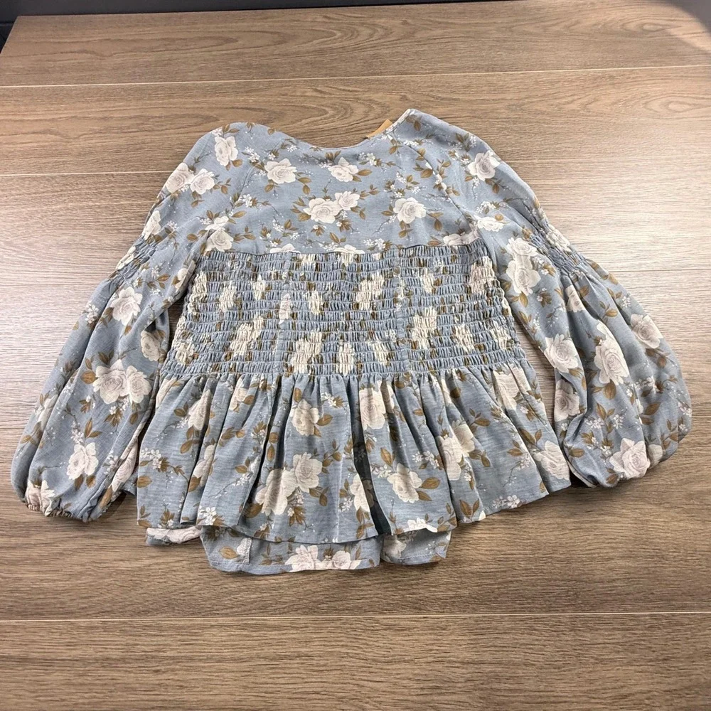American Eagle Outfitters Floral Smocked Peplum Blouse NWT Boho Indie Flowy XS